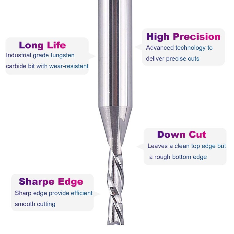 SpeTool Spiral Router Bits with DownCut 1/8 inch Cutting Diameter, 1/4 inch Shank CNC Bits Solid Carbide End Mill for Wood Cut, Carving - Image 4
